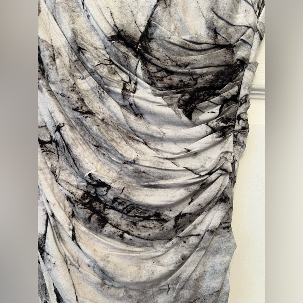 HELMUT LANG BLACK/WHITE/GRAY TIE DYE RUCHED MINI DRESS SIZE P - Picture 2 of 8